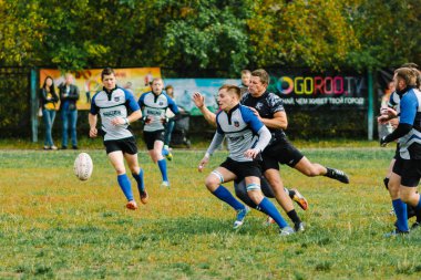 Ivanovo, Rusya - 12 Eylül 2015: White Shark takımları ile Amiral Gemisi arasında Erkekler Rugby şampiyonası