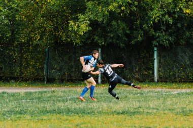 Ivanovo, Rusya - 12 Eylül 2015: White Shark takımları ile Amiral Gemisi arasında Erkekler Rugby şampiyonası