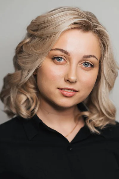 Portrait of young Caucasian blonde girl with Nude makeup — Stock Photo, Image