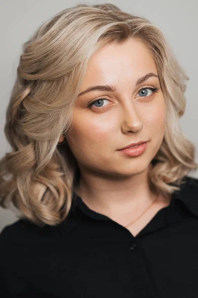 Portrait of young Caucasian blonde girl with Nude makeup — Stock Photo, Image