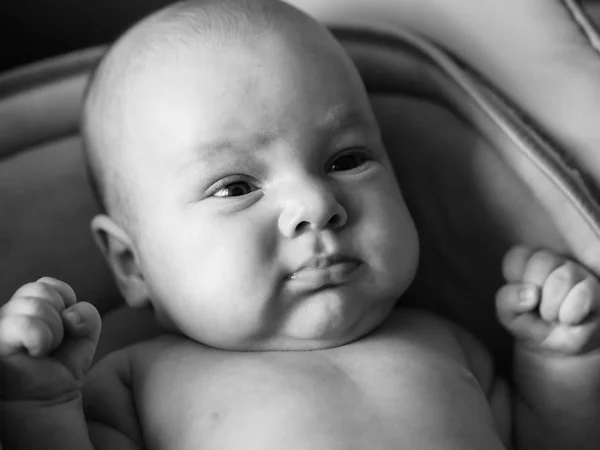 Fekete-fehér portréja kaukázusi Baby Boy gyermek — Stock Fotó