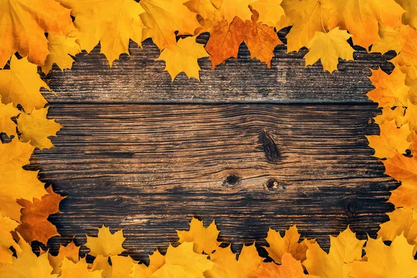 Widok Góry Jesiennych Liści Klonu Drewnianej Powierzchni Dla Tła — Zdjęcie stockowe