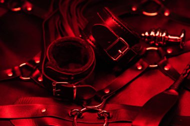 deri kelepçe, kırbaç, choker ve Bdsm seks için anal fiş