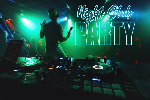 Inscription Night Club Party on the background of the music mixer DJ — Stock Photo, Image