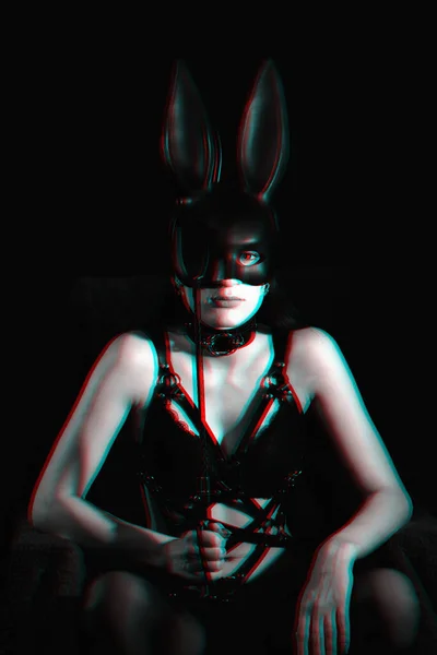 Girl mistress masked Bunny in erotic lingerie — Stock Photo, Image