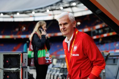 Jacek Magiera, Hollanda ve Polonya milli takımları arasında oynanan Dünya Kupası 2026 Avrupa ön eleme maçında görüldü (Maciej Rogowski / Ball Raw Images)