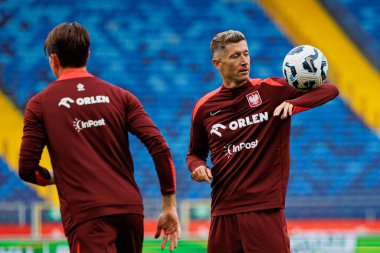 Robert Lewandowski, Polonya Milli Futbol Takımı 'nın 2026 Dünya Kupası öncesinde Finlandiya' ya karşı düzenlediği Resmi Basın Konferansı ve antrenmanı sırasında görüldü (Maciej Rogowski / Ball Raw Images)