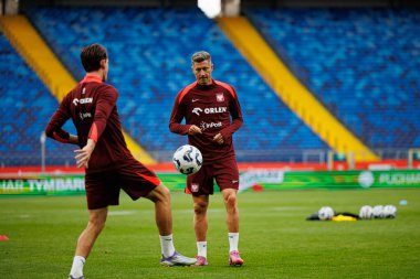 Robert Lewandowski, Polonya Milli Futbol Takımı 'nın 2026 Dünya Kupası öncesinde Finlandiya' ya karşı düzenlediği Resmi Basın Konferansı ve antrenmanı sırasında görüldü (Maciej Rogowski / Ball Raw Images)