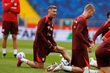Robert Lewandowski, Polonya Milli Futbol Takımı 'nın 2026 Dünya Kupası öncesinde Finlandiya' ya karşı düzenlediği Resmi Basın Konferansı ve antrenmanı sırasında görüldü (Maciej Rogowski / Ball Raw Images)