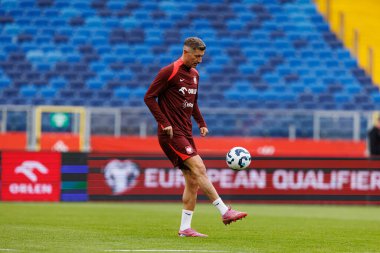 Robert Lewandowski, Polonya Milli Futbol Takımı 'nın 2026 Dünya Kupası öncesinde Finlandiya' ya karşı düzenlediği Resmi Basın Konferansı ve antrenmanı sırasında görüldü (Maciej Rogowski / Ball Raw Images)