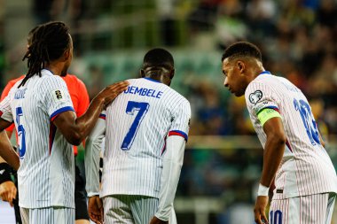 Jules Kounde, Ousmane Dembele ve Kylian Mbappe, Ukrayna ve Fransa milli takımları (Maciej Rogowski / Ball Raw Images) arasındaki Dünya Kupası 2026 Avrupa ön eleme maçında görüldü.)