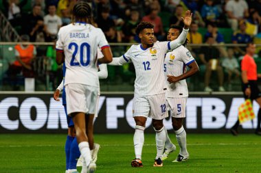 Fransa 'nın oyuncuları, Ukrayna ve Fransa milli takımları arasında oynanan 2026 Dünya Kupası eleme maçında Michael Olise' den gol üstüne gol atarken görüldü (Maciej Rogowski / Ball Raw Images)