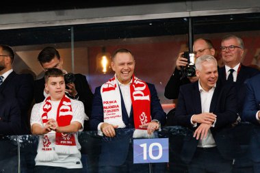 Karol Nawrocki, Polonya ve Finlandiya milli takımları arasında oynanan Dünya Kupası 2026 Avrupa ön eleme maçında görüldü (Maciej Rogowski / Ball Raw Images)