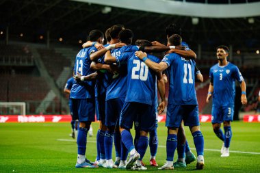 İsrail 'in oyuncuları, İsrail ve İtalya milli takımları arasındaki Dünya Kupası 2026 Avrupa ön eleme maçında gol üstüne gol atarken görüldü (Maciej Rogowski / Ball Raw Images)