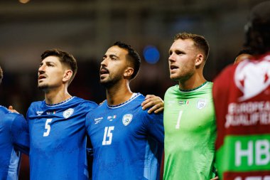 Idan Nachmias, Eliel Peretz ve Daniel Peretz, 2026 Dünya Kupası Avrupa ön eleme maçında İsrail ve İtalya milli takımları arasında görüldü (Maciej Rogowski / Ball Raw Images)