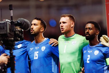 Eliel Peretz, Daniel Peretz ve Eli Dasa, 2026 Dünya Kupası Avrupa ön eleme maçında İsrail ve İtalya milli takımları arasında görüldü (Maciej Rogowski / Ball Raw Images)