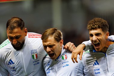 Gianluigi Donnarumma, Nicolo Barella ve Giovanni Di Lorenzo, 2026 Dünya Kupası Avrupa ön eleme maçında İsrail ve İtalya milli takımları (Maciej Rogowski / Ball Raw Images)