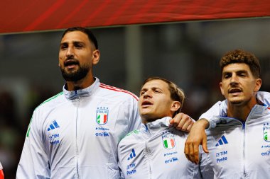 Gianluigi Donnarumma, Nicolo Barella ve Giovanni Di Lorenzo, 2026 Dünya Kupası Avrupa ön eleme maçında İsrail ve İtalya milli takımları (Maciej Rogowski / Ball Raw Images)