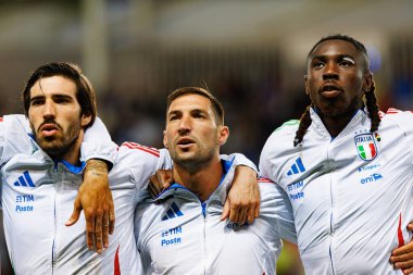 Sandro Tonali, Matteo Politano ve Moise Kean, 2026 Dünya Kupası Avrupa ön eleme maçında İsrail ve İtalya milli takımları arasında görüldü (Maciej Rogowski / Ball Raw Images)