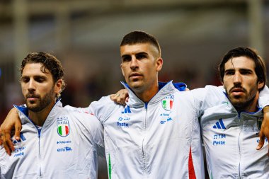 Manuel Locatelli, Gianluca Mancini ve Sandro Tonali, 2026 Dünya Kupası 'nda İsrail ve İtalya milli takımları arasında oynanan Avrupa ön eleme maçında görüldü (Maciej Rogowski / Ball Raw Images)