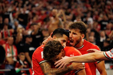 Joao Cancelo, Joao Felix and Ruben Dias  seen celebrating after scoring goal during World Cup 2026 European qualification game between national teams of Hungary and Poland (Maciej Rogowski/ Ball Raw Images)