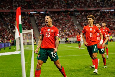 Joao Cancelo seen celebrating after scoring goal during World Cup 2026 European qualification game between national teams of Hungary and Poland (Maciej Rogowski/ Ball Raw Images)