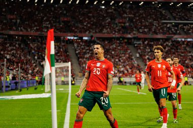 Joao Cancelo seen celebrating after scoring goal during World Cup 2026 European qualification game between national teams of Hungary and Poland (Maciej Rogowski/ Ball Raw Images)