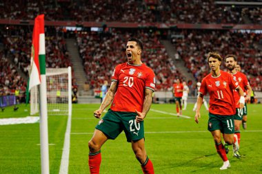 Joao Cancelo seen celebrating after scoring goal during World Cup 2026 European qualification game between national teams of Hungary and Poland (Maciej Rogowski/ Ball Raw Images)