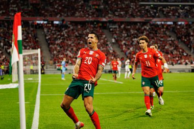 Joao Cancelo seen celebrating after scoring goal during World Cup 2026 European qualification game between national teams of Hungary and Poland (Maciej Rogowski/ Ball Raw Images)
