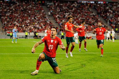 Joao Cancelo seen celebrating after scoring goal during World Cup 2026 European qualification game between national teams of Hungary and Poland (Maciej Rogowski/ Ball Raw Images)