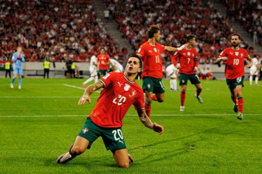 Joao Cancelo seen celebrating after scoring goal during World Cup 2026 European qualification game between national teams of Hungary and Poland (Maciej Rogowski/ Ball Raw Images)