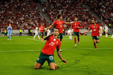 Joao Cancelo seen celebrating after scoring goal during World Cup 2026 European qualification game between national teams of Hungary and Poland (Maciej Rogowski/ Ball Raw Images)
