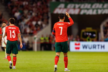 Cristiano Ronaldo seen celebrating after scoring goal  during World Cup 2026 European qualification game between national teams of Hungary and Poland (Maciej Rogowski/ Ball Raw Images)