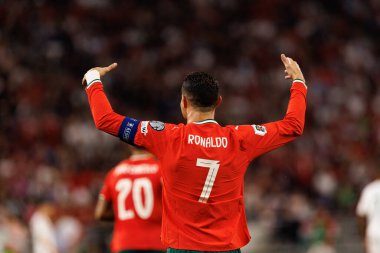 Cristiano Ronaldo seen celebrating after scoring goal  during World Cup 2026 European qualification game between national teams of Hungary and Poland (Maciej Rogowski/ Ball Raw Images)