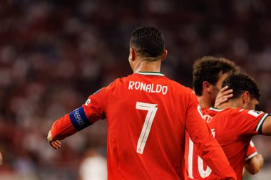 Cristiano Ronaldo seen celebrating after scoring goal  during World Cup 2026 European qualification game between national teams of Hungary and Poland (Maciej Rogowski/ Ball Raw Images)