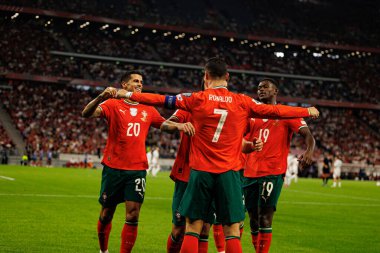 Cristiano Ronaldo seen celebrating after scoring goal  during World Cup 2026 European qualification game between national teams of Hungary and Poland (Maciej Rogowski/ Ball Raw Images)