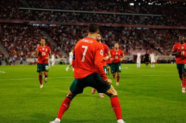 Cristiano Ronaldo seen celebrating after scoring goal  during World Cup 2026 European qualification game between national teams of Hungary and Poland (Maciej Rogowski/ Ball Raw Images)