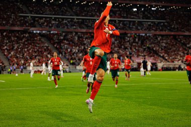 Cristiano Ronaldo seen celebrating after scoring goal  during World Cup 2026 European qualification game between national teams of Hungary and Poland (Maciej Rogowski/ Ball Raw Images)