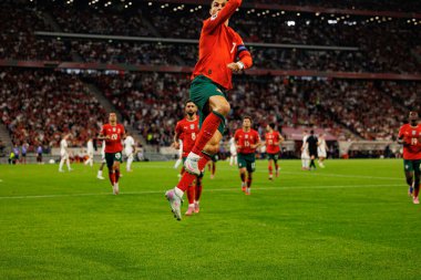 Cristiano Ronaldo seen celebrating after scoring goal  during World Cup 2026 European qualification game between national teams of Hungary and Poland (Maciej Rogowski/ Ball Raw Images)