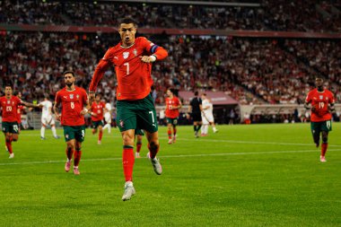Cristiano Ronaldo seen celebrating after scoring goal  during World Cup 2026 European qualification game between national teams of Hungary and Poland (Maciej Rogowski/ Ball Raw Images)