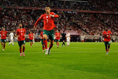 Cristiano Ronaldo seen celebrating after scoring goal  during World Cup 2026 European qualification game between national teams of Hungary and Poland (Maciej Rogowski/ Ball Raw Images)