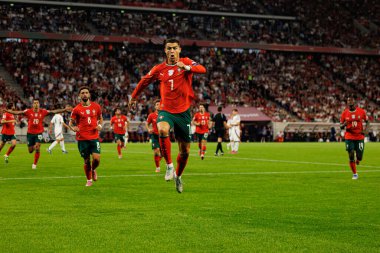 Cristiano Ronaldo seen celebrating after scoring goal  during World Cup 2026 European qualification game between national teams of Hungary and Poland (Maciej Rogowski/ Ball Raw Images)
