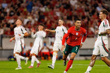 Cristiano Ronaldo seen celebrating after scoring goal  during World Cup 2026 European qualification game between national teams of Hungary and Poland (Maciej Rogowski/ Ball Raw Images)