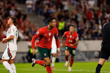 Cristiano Ronaldo seen celebrating after scoring goal  during World Cup 2026 European qualification game between national teams of Hungary and Poland (Maciej Rogowski/ Ball Raw Images)