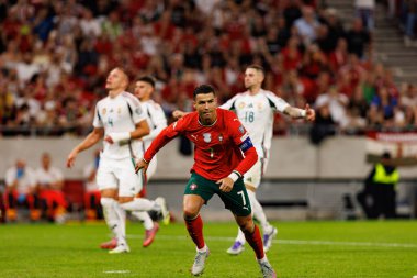 Cristiano Ronaldo seen celebrating after scoring goal  during World Cup 2026 European qualification game between national teams of Hungary and Poland (Maciej Rogowski/ Ball Raw Images)