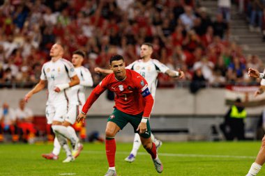 Cristiano Ronaldo seen celebrating after scoring goal  during World Cup 2026 European qualification game between national teams of Hungary and Poland (Maciej Rogowski/ Ball Raw Images)