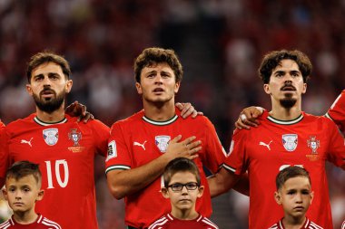 Bernardo Silva, Joao Neves and Vitinha seen  during World Cup 2026 European qualification game between national teams of Hungary and Poland (Maciej Rogowski/ Ball Raw Images)