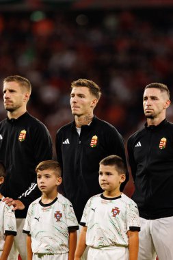 Barnabas Varga, Bendeguz Bolla and Atilla Szalai seen  during World Cup 2026 European qualification game between national teams of Hungary and Poland (Maciej Rogowski/ Ball Raw Images)