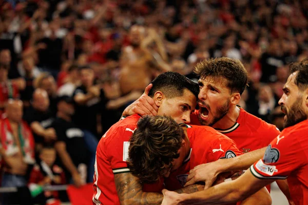 Joao Cancelo, Joao Felix and Ruben Dias  seen celebrating after scoring goal during World Cup 2026 European qualification game between national teams of Hungary and Poland (Maciej Rogowski/ Ball Raw Images)