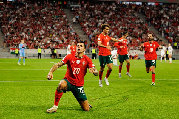 Joao Cancelo seen celebrating after scoring goal during World Cup 2026 European qualification game between national teams of Hungary and Poland (Maciej Rogowski/ Ball Raw Images)